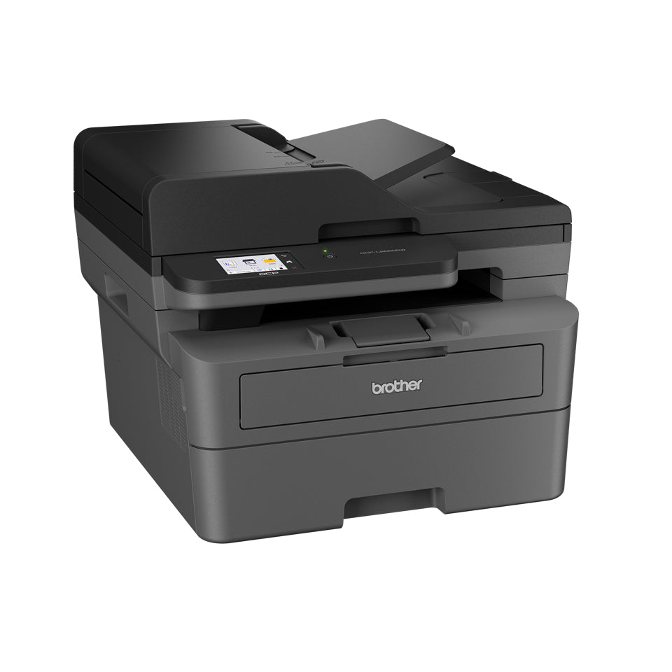 Compacte A4 all-in-one zwart-witlaserprinter met dubbelzijdig printen en draadloze netwerkverbinding voor het snel en veilig afdrukken van documenten tot 34 pagina’s per minuut.