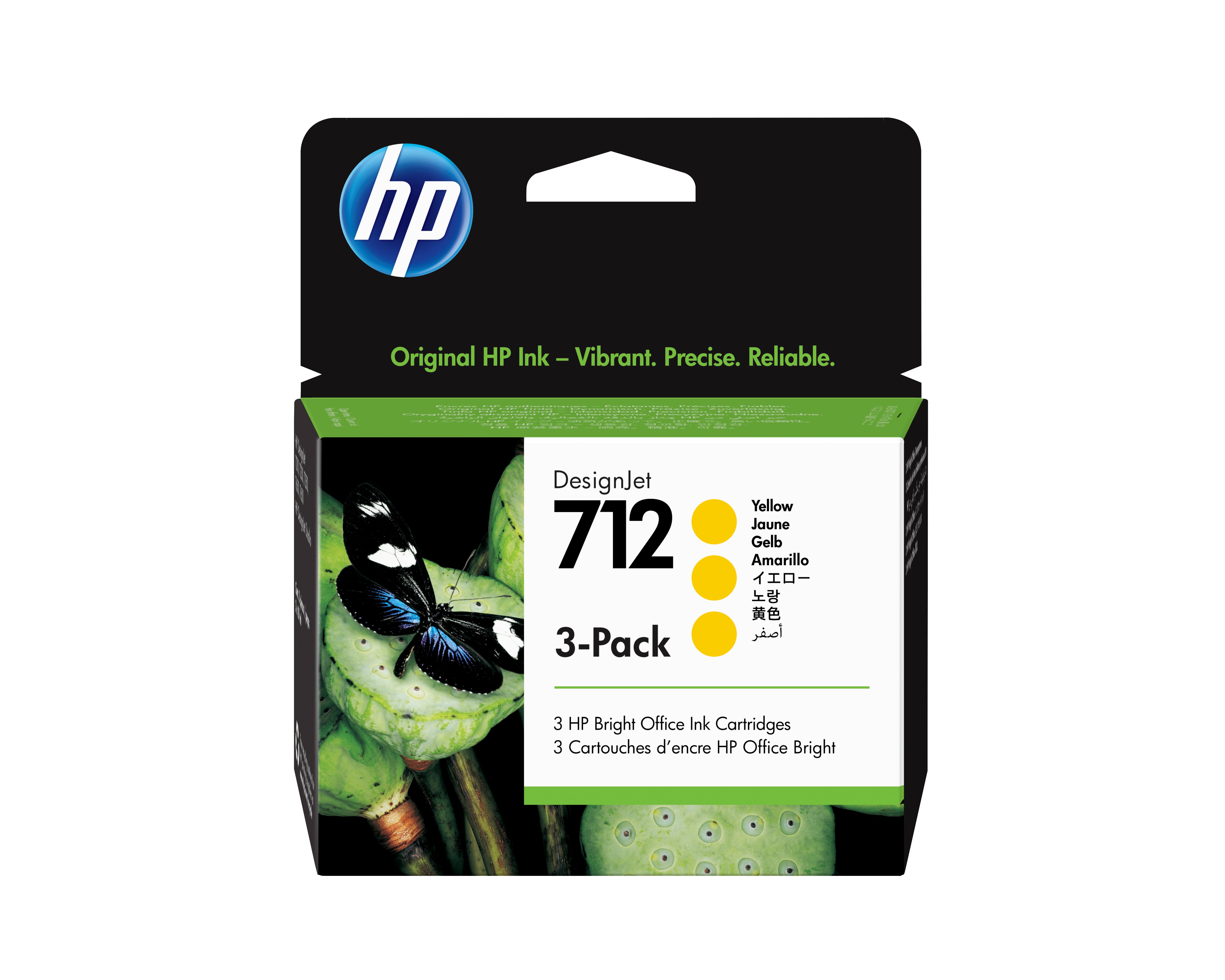 HP 712 Yellow Ink Cartridge 3-Pack 3ED79A