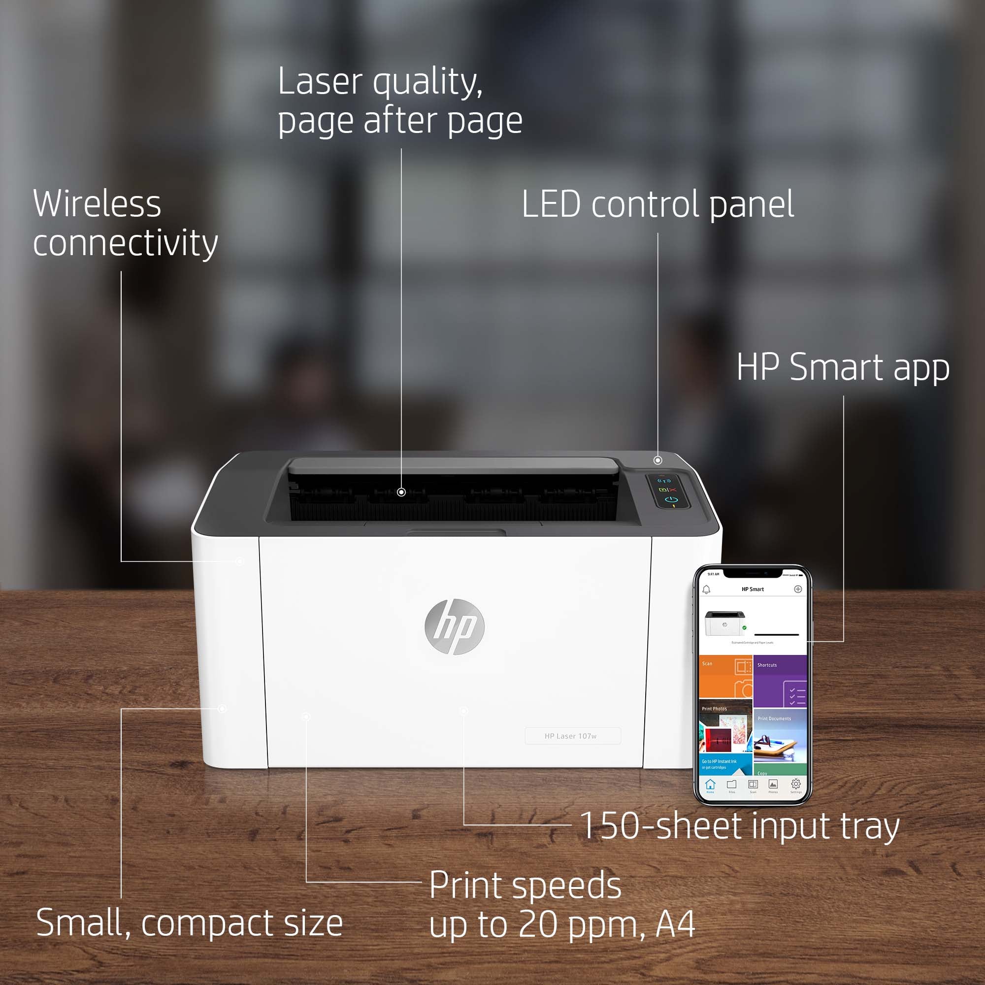 HP Laser 107w Sans fil Noir et blanc Imprimante, Recto verso 209U7A#B19