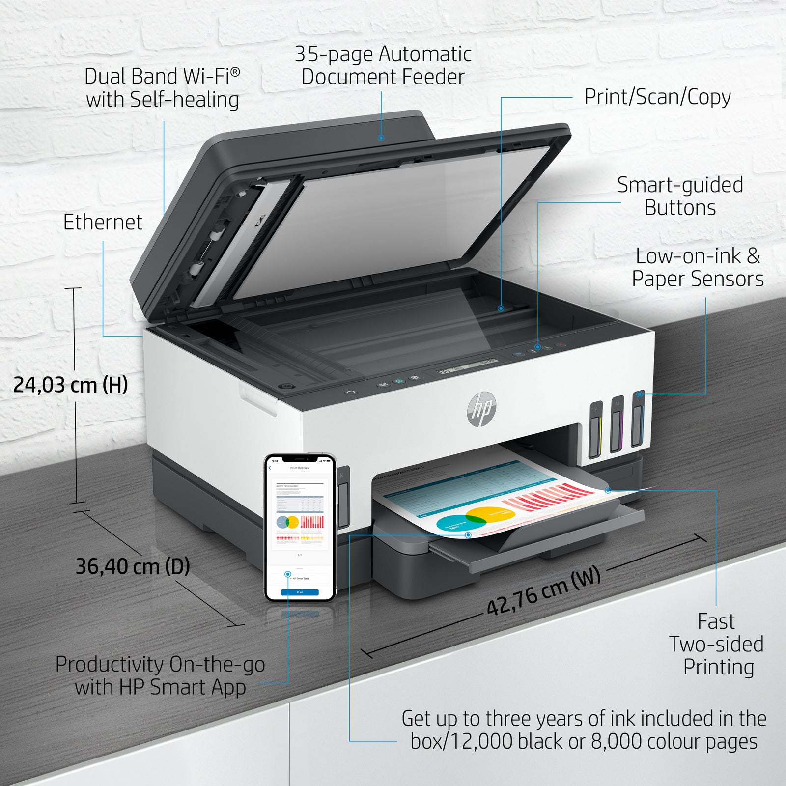 HP Smart Tank 7305 All-in-One Printer met draadloze connectiviteit