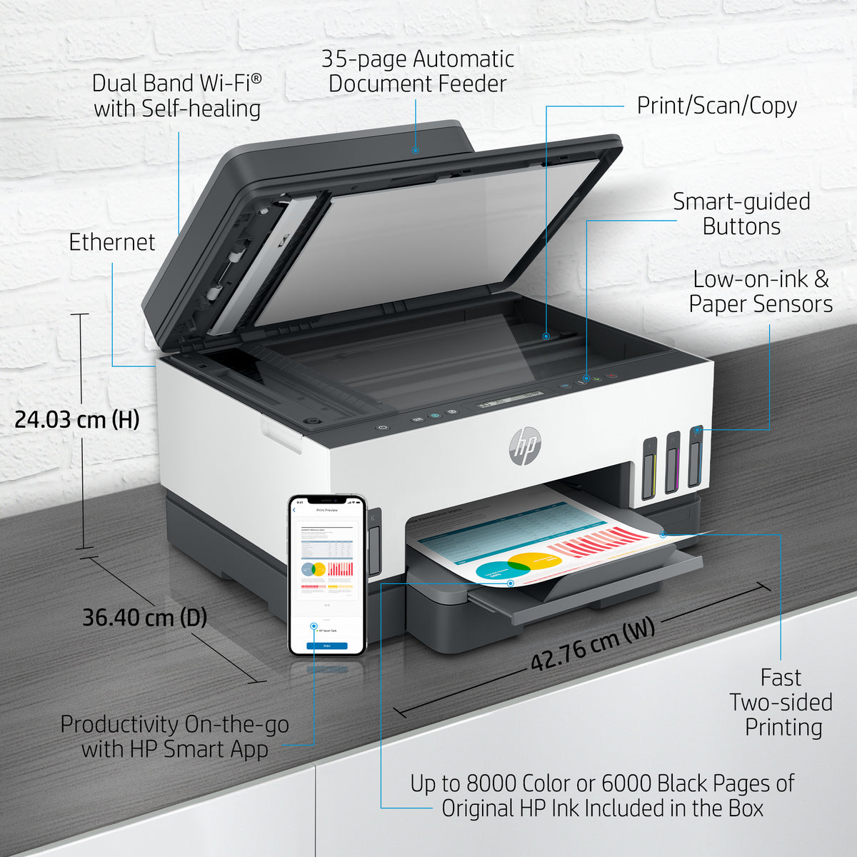 HP Smart Tank 7305 All-in-One Printer met draadloze connectiviteit