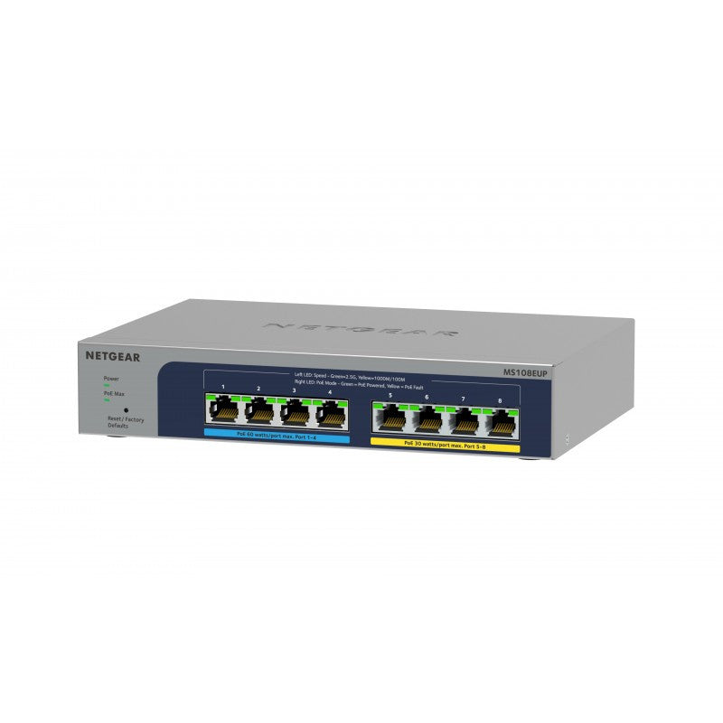 NETGEAR MS108TUP Unmanaged L2 2.5G Ethernet (100/1000/2500) Power over Ethernet (PoE) Grijs MS108TUP-100EUS