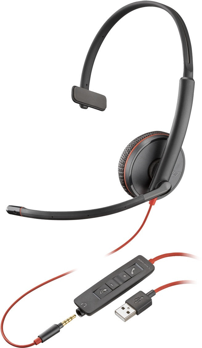 Poly Blackwire 3215 Headset Wired Head-band Office/Call center USB Type-A Black, Red 209746-22