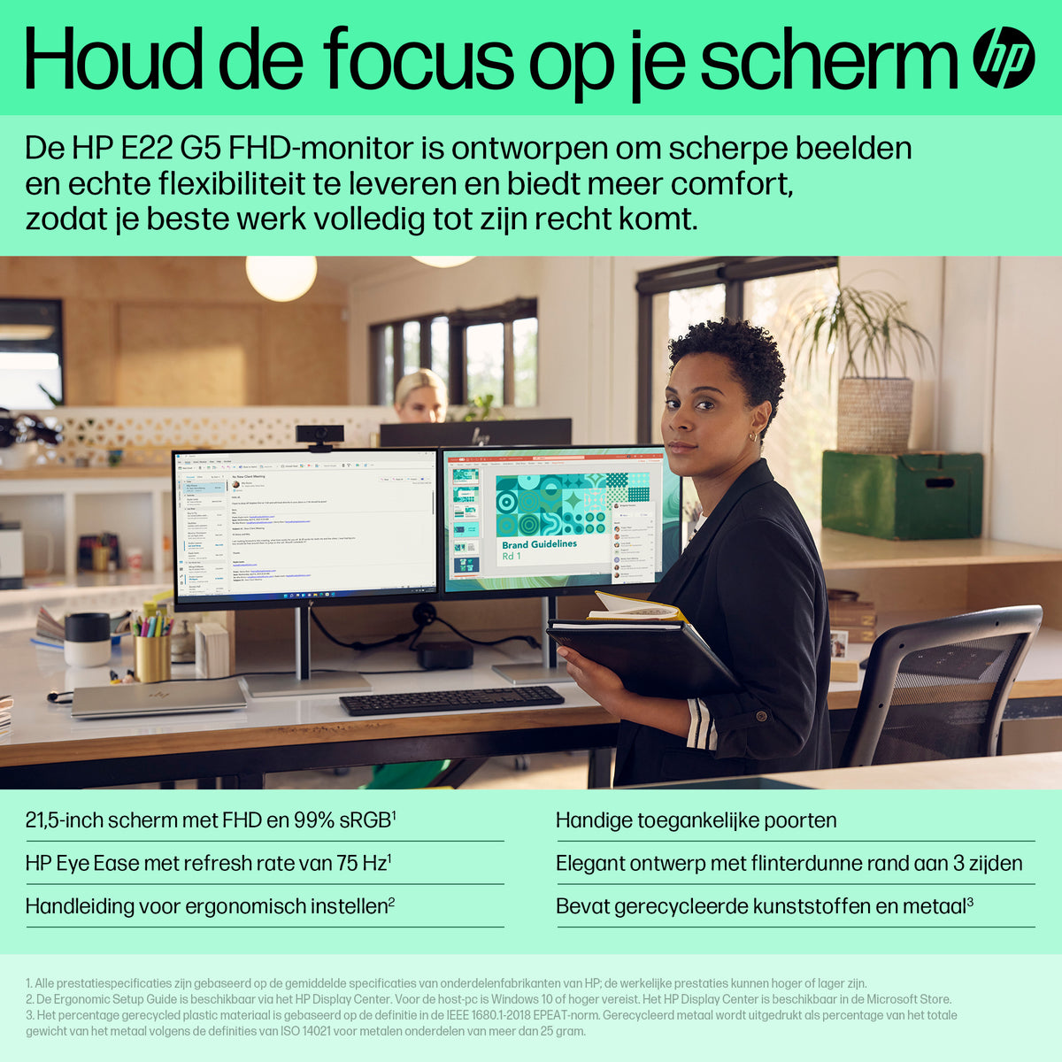 HP E22 G5 6N4E8AA 21,5” FHD IPS 75Hz Monitor – Zwart/Zilver
