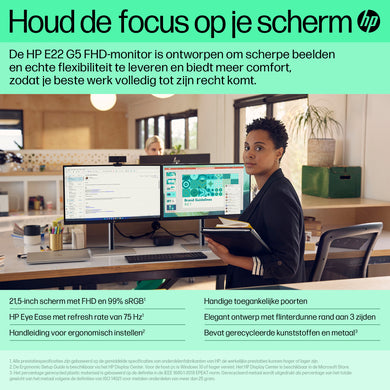 HP E22 G5 6N4E8AA 21,5” FHD IPS 75Hz Monitor – Zwart/Zilver