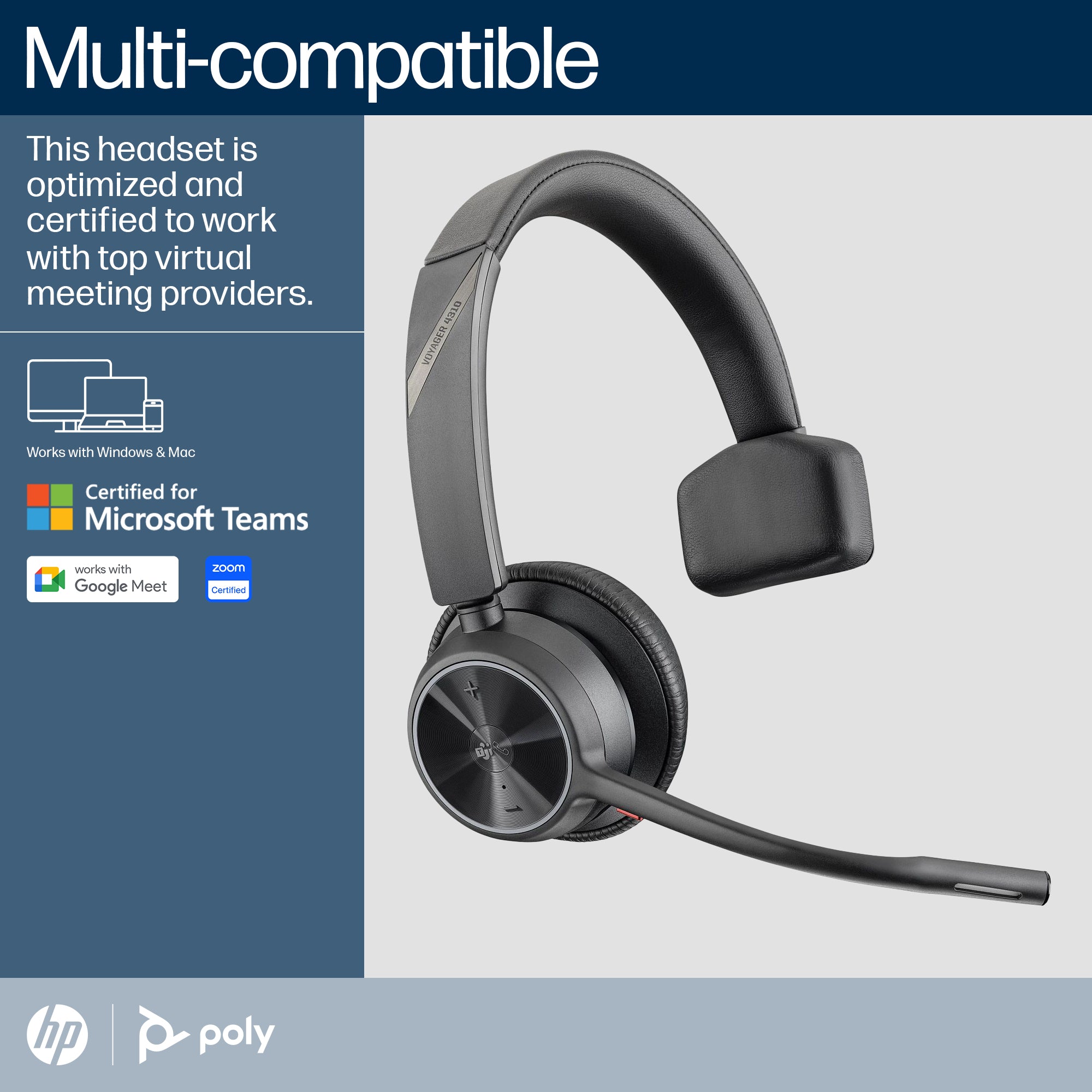 HP Poly Voyager 4310-M Microsoft Teams Certified USB-C Headset + BT700 dongle + oplaadstatief 77Y97AA