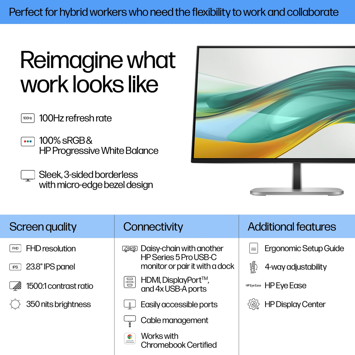 HP Series 5 Pro 524pf 23,8″ FHD-IPS Monitor – 100 Hz, USB-Hub, Jet Zwart