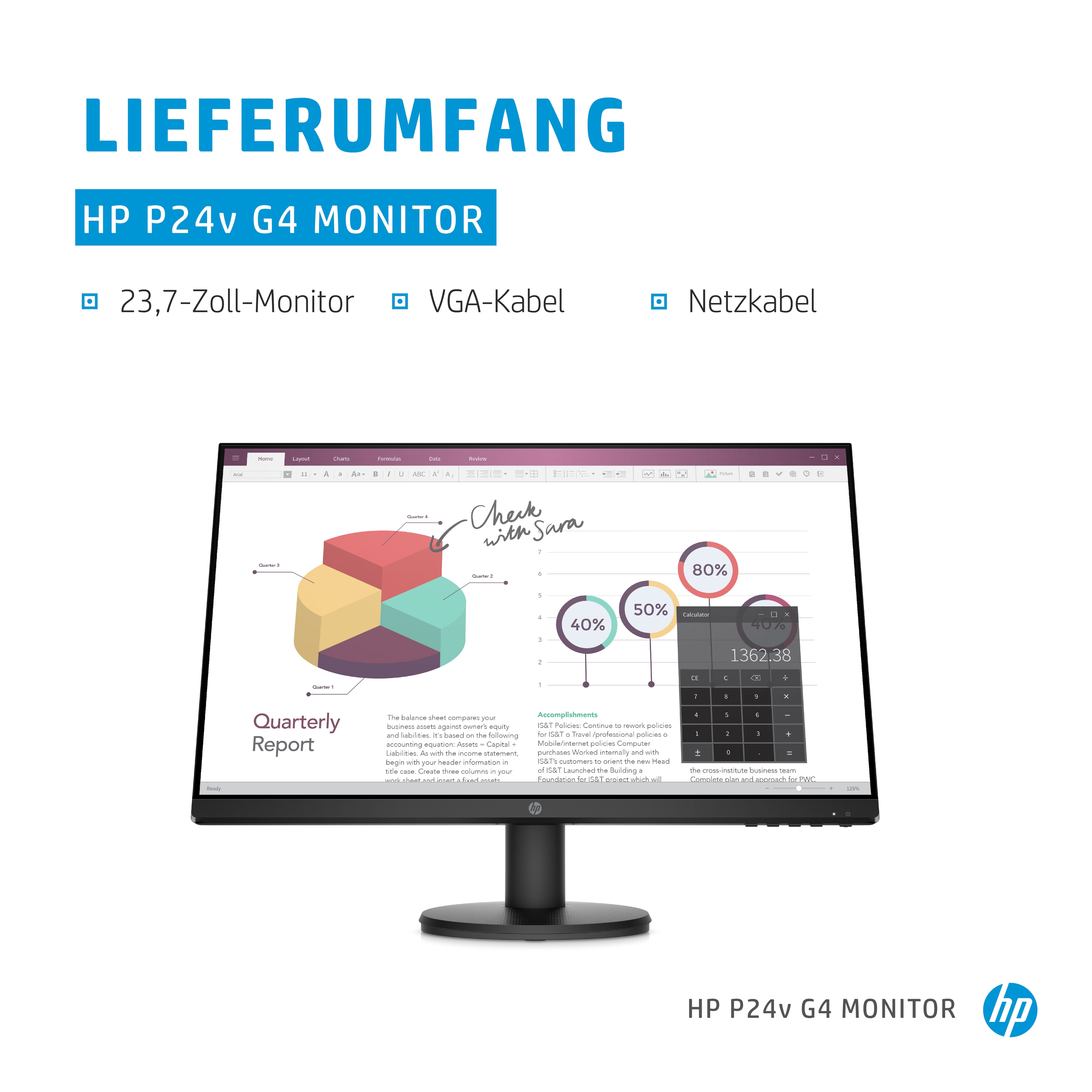 HP P24v G4 computer monitor 60,5 cm (23.8") 1920 x 1080 Pixels Full HD Zwart 9TT78AA#BB
