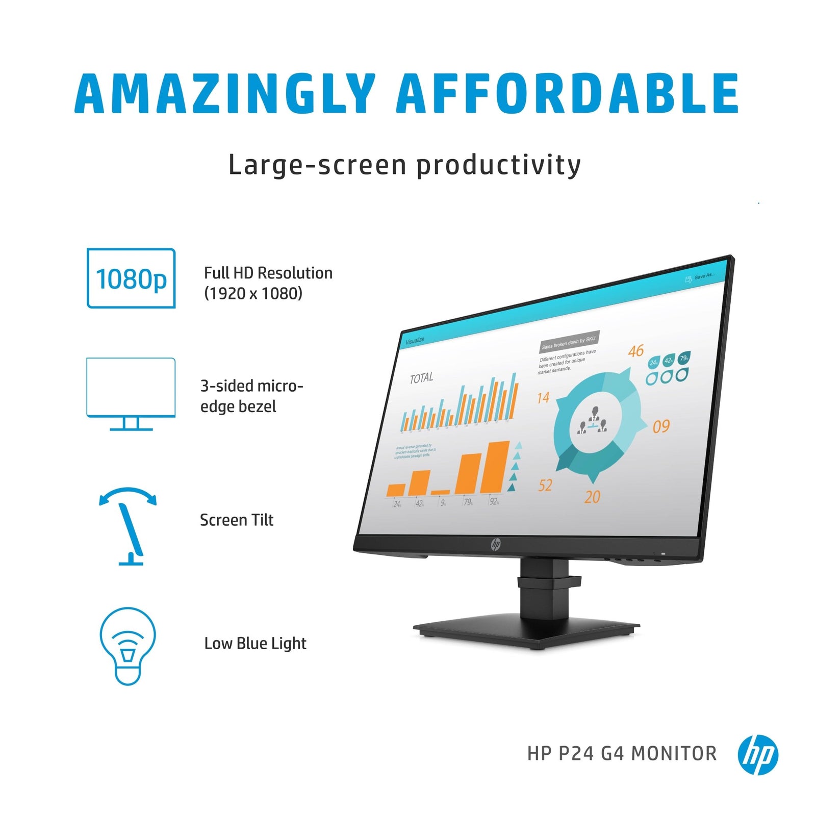 HP P - Series P24 G4 computer monitor 60,5 cm (23.8") 1920 x 1080 Pixels Full HD 1A7E5AAABB - Compridis