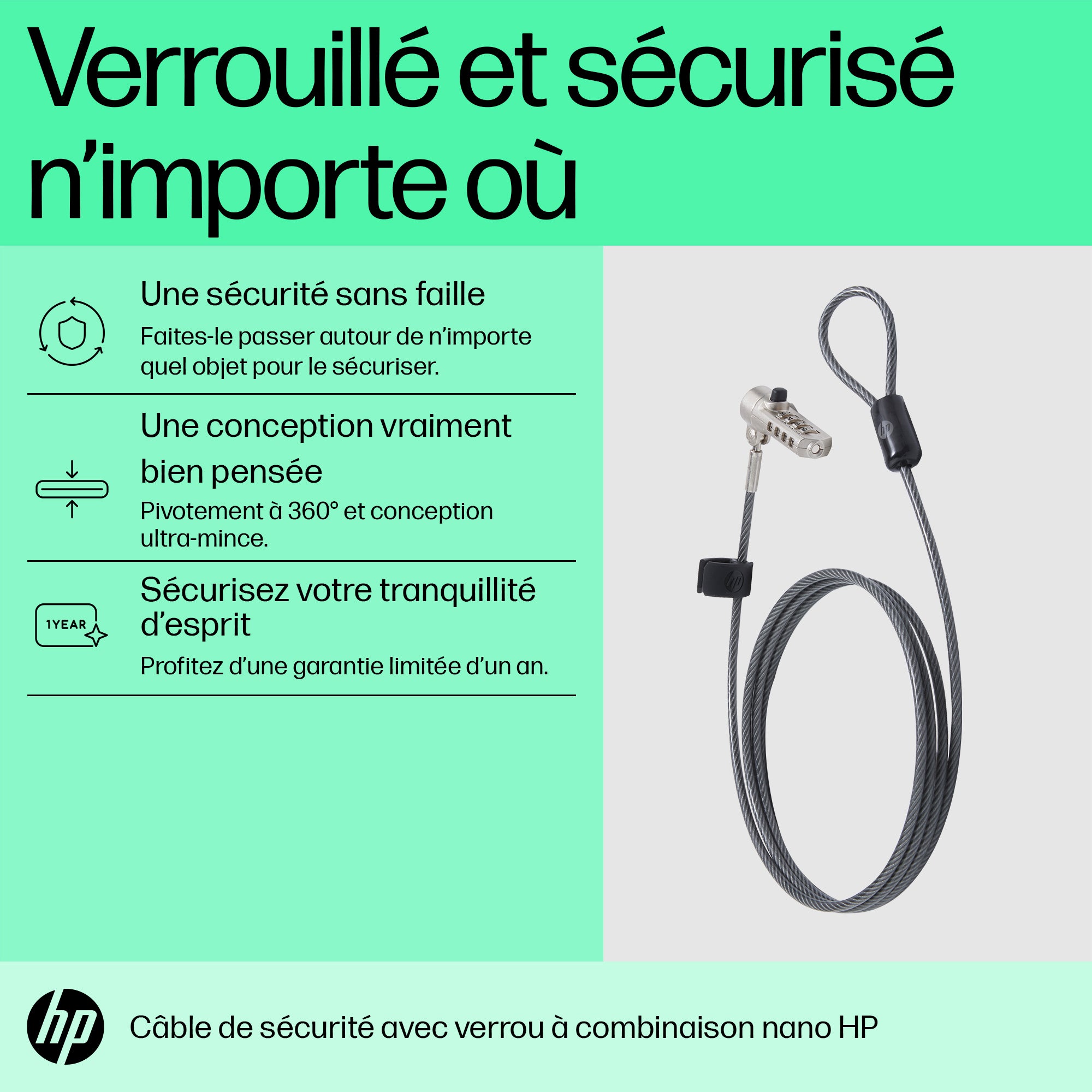 HP Câble de verrouillage avec combinaison Nano 63B28AA