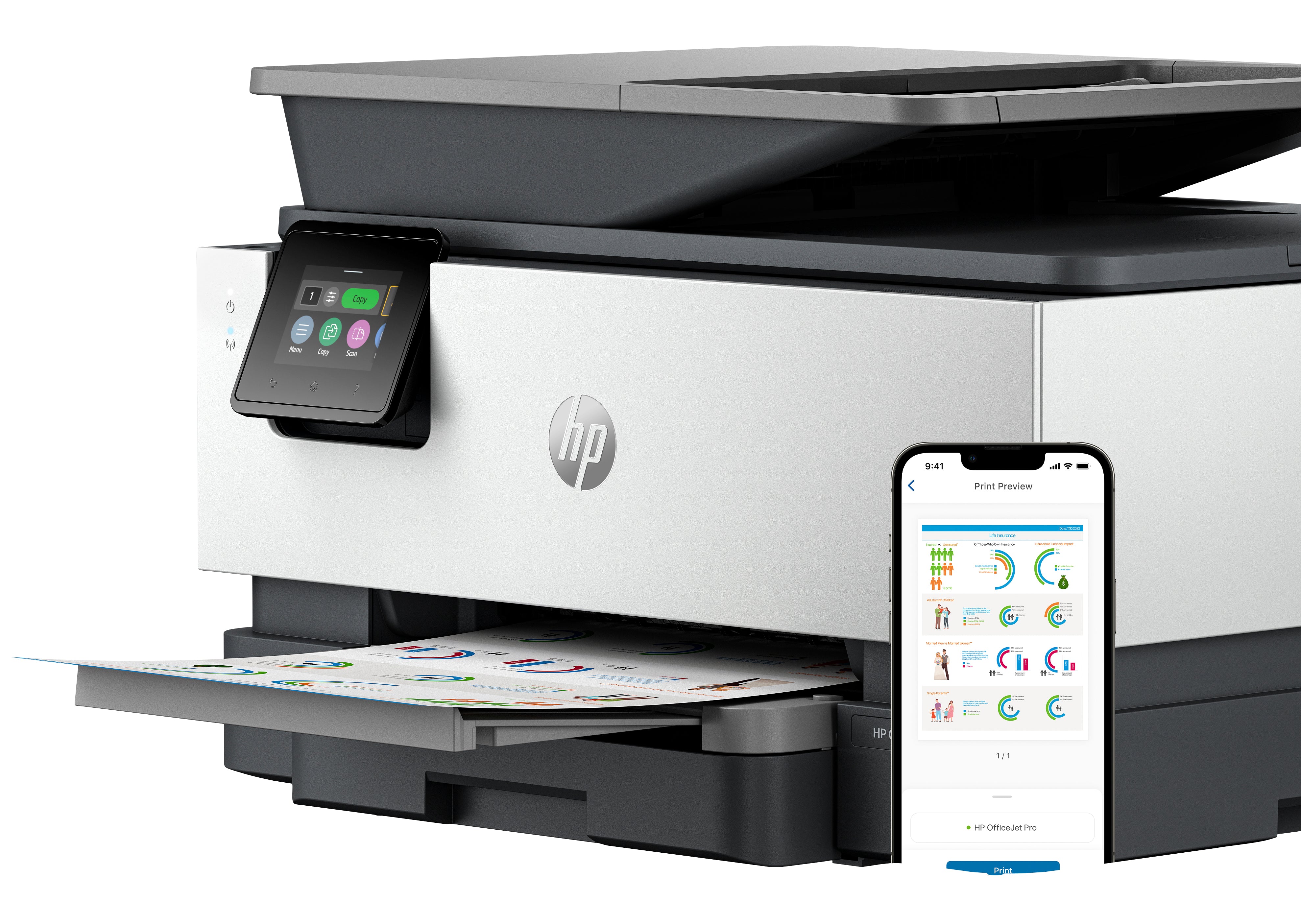 HP OfficeJet Pro 9120 All-in-One Printer, Kleur, Printer voor Kleine en middelgrote ondernemingen, Printen, kopiëren, scannen, faxen, Wireless; Automatic document feeder; Two-sided printing; Two-sided scanning; Touchscreen; Fax 4V2M9C#613