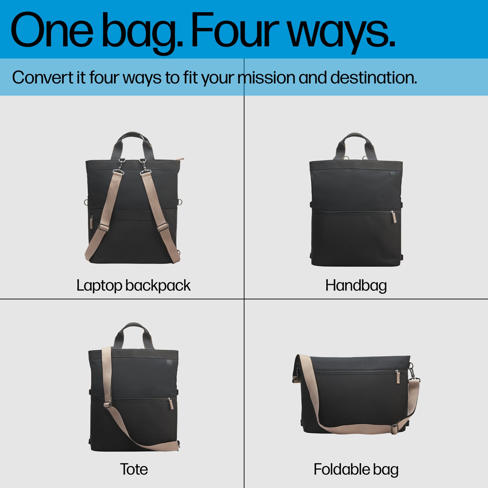 HP 14-inch Convertible Laptop Backpack Tote 9C2H1AA