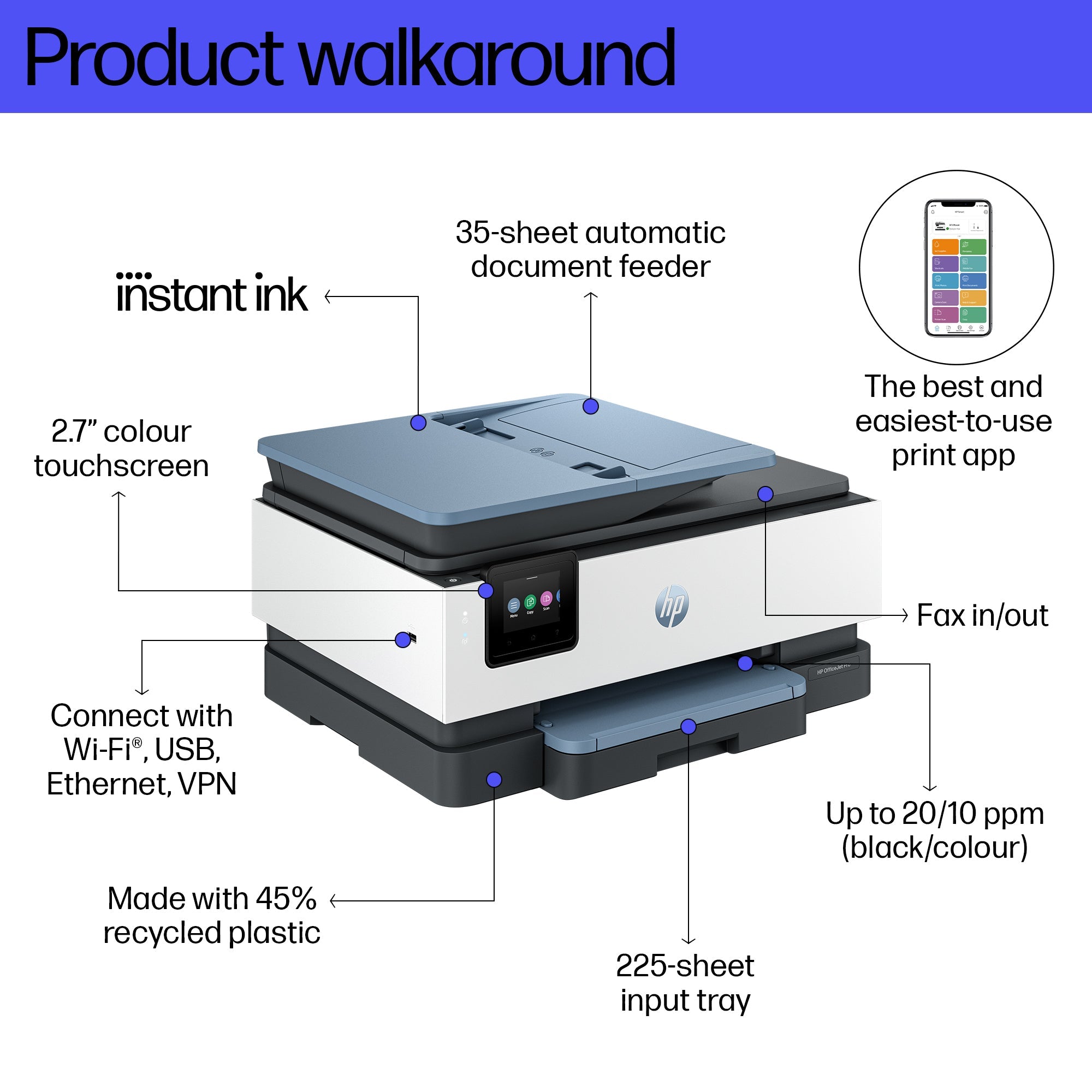 HP OfficeJet Pro 8135e Draadloos All - in - One Kleur Printer, Instant Ink; Dubbelzijdig printen 40Q47B629 - Compridis