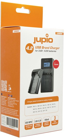 Cargador USB Jupio para baterías Canon 3,6 V-4,2 V LCA0034