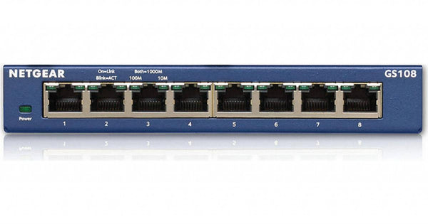 NETGEAR ProSAFE Unmanaged Switch – GS108GE – Desktop – 8 Gigabit-Ethernet-Ports 10/100/1000 Mbit/s