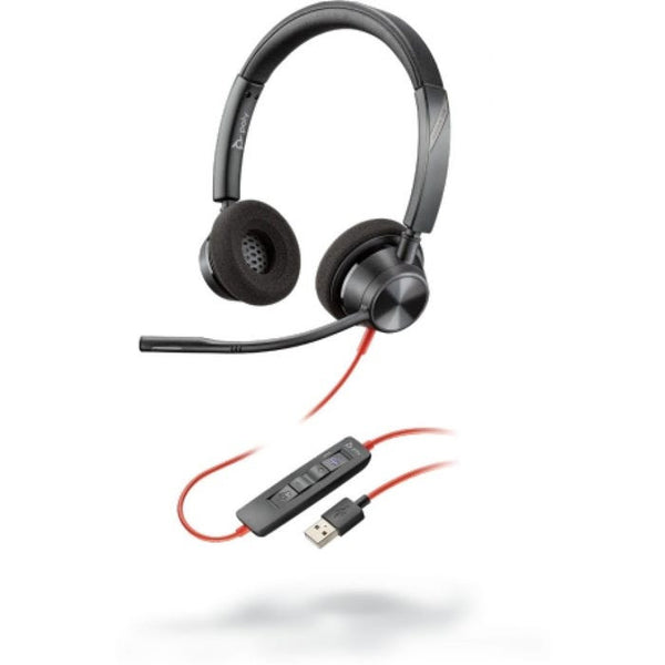 POLY Blackwire 3320 Headset mit Kabel, Kopfbügel, Büro/Callcenter, USB Typ A, Schwarz, Rot