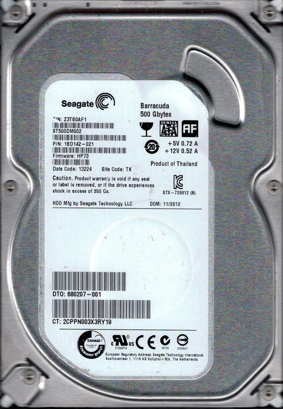 Disco duro SEAGATE 500GB 7200RPM 3,5 PULGADAS SATA-6GBPS (Unidad Seagate de la unidad HP) 680207-001
